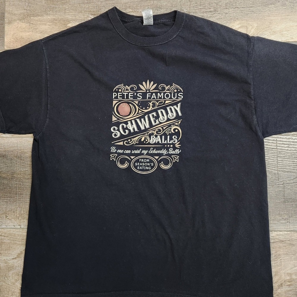 Gildan Schweddy Balls T-Shirt Mens XL Black Excellent SNL Comedy Graphic Tee